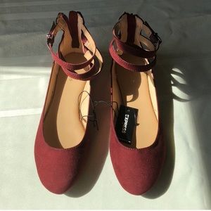 EXPRESS - Deep Red Ankle Strappy Flats